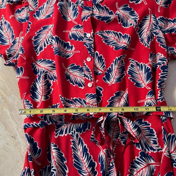 CHAPS feminine fit & flare shirtdress in size L novelty print red with navy palm - Picture 2 of 11